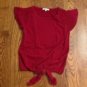 Madewell ruffle sleeve front tie knit top